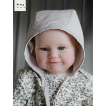 0-1歲嬰兒帽子淺灰色春夏季薄款百搭外出防風歐美寶寶洋氣護囟門