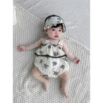 嬰兒衣服連體衣夏季薄款吸汗透氣0-6月女寶寶小吊帶包屁衣Z1164