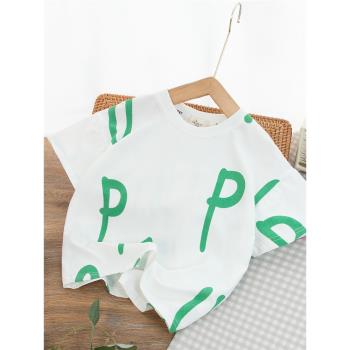 男童短袖T恤夏季新款中大童帥氣字母滿印兒童裝純棉消息圓領薄款