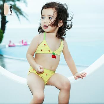 白色櫻桃小天鵝美人魚兒童比基尼
