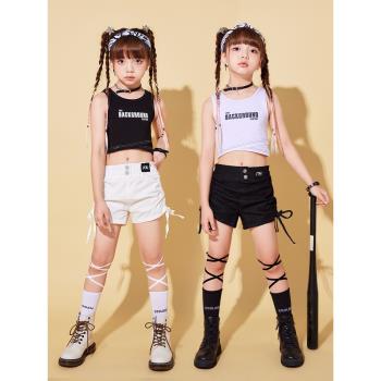 新款兒童爵士現代舞蹈演出服裝女童jazz純棉背心短褲套裝街舞表演