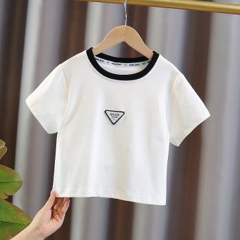 女童短袖t夏季2023新款中大童韓版網紅時尚洋氣上衣兒童短款T恤白