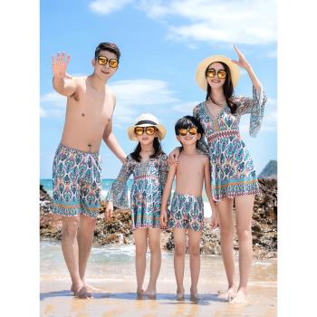 親子裝泳裝一家三口全家裝泳衣母女裝韓版裙式保守游泳衣溫泉度假