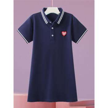 女童polo連衣裙兒童a字裙休閑運動學院風T恤裙12歲女孩衣服jk裙子