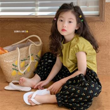 韓范童裝女童夏裝套裝2023新款兒童夏季時髦洋氣小寶寶休閑兩件套