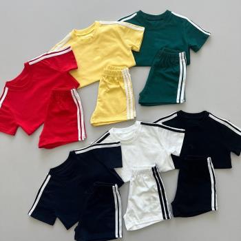 韓版童裝男女小童運動服字母短袖短褲套裝夏季兒童純棉T恤兩件套