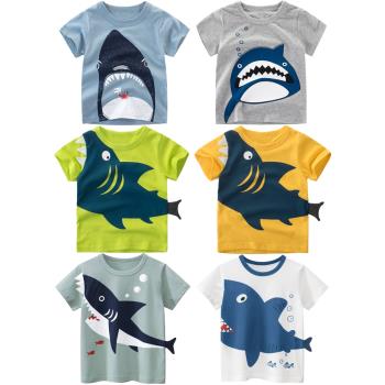 6-7小孩上衣服鯊魚圖案男童短袖