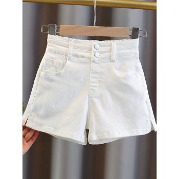 女童牛仔短褲白色夏季薄款2023新款洋氣時髦大童黑色兒童外穿褲子