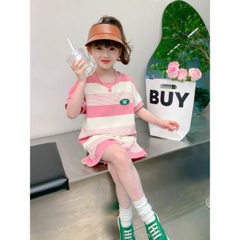 女童夏裝套裝2024新款韓版洋氣兒童夏季小女孩網紅時髦童裝兩件套