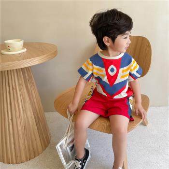 兒童奧特曼套裝夏季童裝演出服咸蛋超人衣服寶寶短褲男童短袖T恤