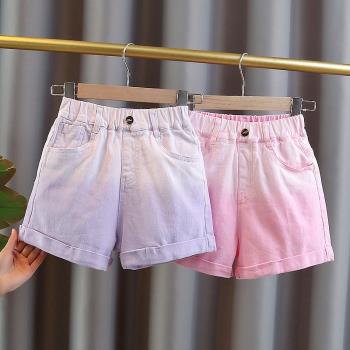 女童夏季透氣薄款短褲2023新款中大童女孩漸變色牛仔褲兒童時髦潮