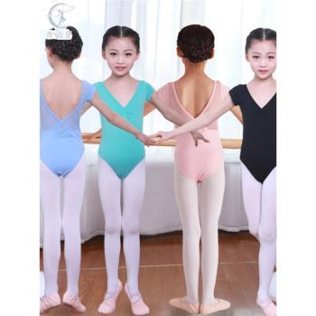兒童舞蹈服吊帶練功服女童夏季短袖芭蕾舞服長袖形體服考級體操服