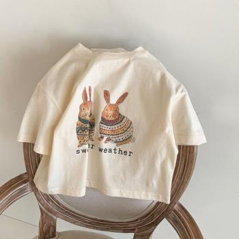可愛寶寶韓版兔子印花半袖童裝