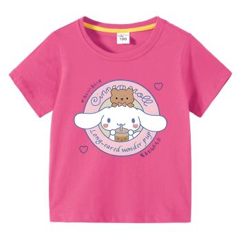 玉桂狗女童短袖t恤2023新款純棉寶寶夏裝上衣半袖女兒童衣服童裝
