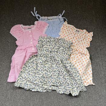 日單原單雜款夏季女童裝 兒童女寶寶純棉短袖吊帶連衣裙子 90-140
