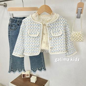 女童小香風外套春裝新款2024韓版兒童寶寶洋氣時髦西裝服氣質上衣