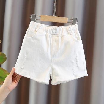 女童牛仔短褲夏季外穿2023新款大童白色休閑褲子兒童夏天熱褲薄款