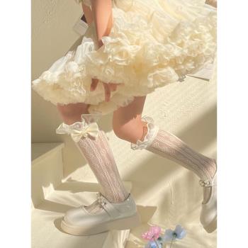 洛麗塔襪子女童蕾絲花邊公主lolita薄款夏季兒童中筒襪白色蝴蝶結