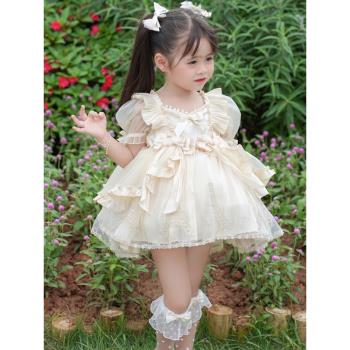 高端童裝女童繁星洛麗塔蓬蓬裙公主裙短袖夏季寶寶周歲禮服連衣裙