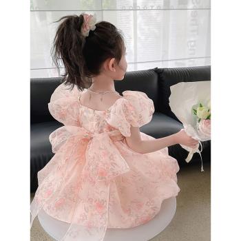 女童夏季網紅連衣裙2023新款洋氣超仙公主裙兒童寶寶生日禮服裙子