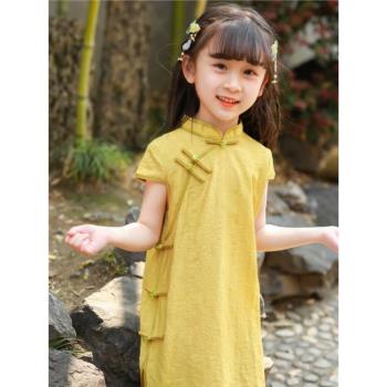 女童旗袍新款2023中國風連衣裙中式夏季復古國風改良兒童可愛漢服