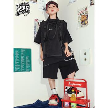 少兒街舞服裝嘻哈潮牌工裝馬甲套裝男孩夏天兒童hiphop演出潮服女