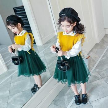 女童春裝套裝裙2023新款兒童洋氣甜美連衣裙針織韓版公主裙兩件套