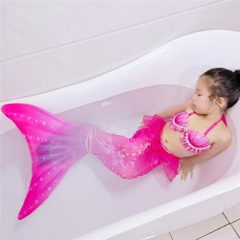 美人魚演出服 兒童服裝女童魚尾小孩拍照尾巴女孩 貝殼比基尼泳衣
