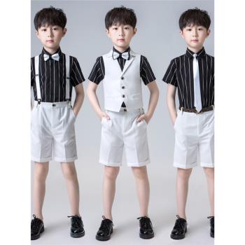 韓國2023夏新款兒童禮服主持人走秀演出服鋼琴花童英倫風西裝套裝