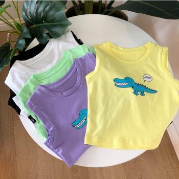 兒童夏季背心純棉T恤上衣1-3-5歲男童女童寶寶小鱷魚無袖薄款背心