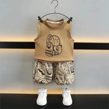 男童夏裝套裝薄款無袖背心短褲兩件套兒童裝洋氣夏季寶寶時髦衣服