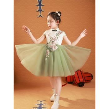 六一兒童合唱演出服高端青花瓷中國風禮服女童主持人古箏表演紗裙