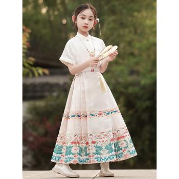 女童漢服連衣裙2023新款兒童夏裝裙子大童中國風小女孩馬面裙套裝