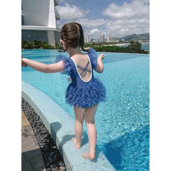 女童2023夏季新款連體泳裝中小童蕾絲公主風可愛洋氣女寶寶泳衣潮