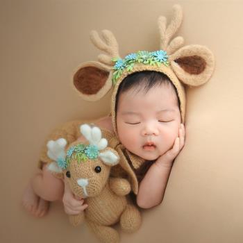新生兒攝影主題森鹿服裝嬰兒月子滿月照相寫真衣服影樓道具寶寶照