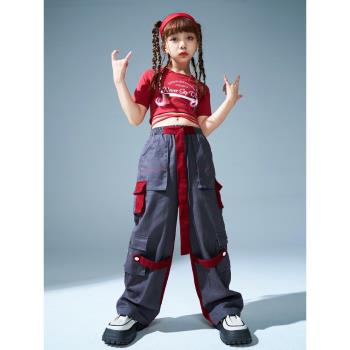 爵士舞服裝女童潮酷炸街街舞兒童潮服嘻哈演出服女孩舞蹈套裝夏季