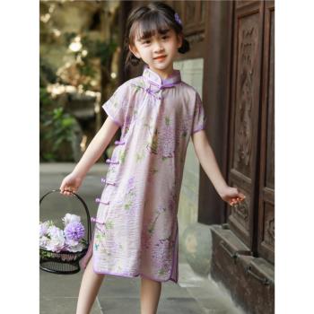 女童旗袍裙夏季新款洋氣女寶寶中國風漢服夏季兒童短袖2023連衣裙