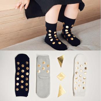 韓國印花兒童純棉金點子春秋短襪