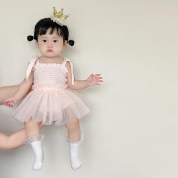 女寶寶裙子甜美網紗夏裝包屁裙夏季洋氣公主哈衣嬰兒周歲吊帶哈裙