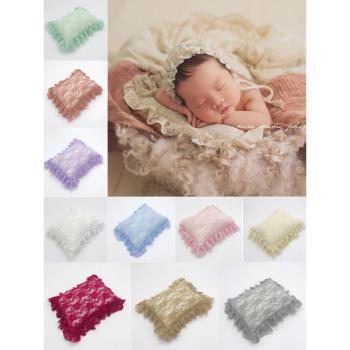 新生兒攝影道具小枕頭影樓嬰兒拍攝造型墊枕寶寶月子照蕾絲花邊枕