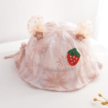 網紅嬰兒帽子夏季薄款鏤空遮陽帽公主可愛超萌女寶寶洋氣防曬夏天