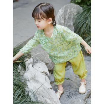 女童漢服套裝改良兒童夏季寶寶9分袖二件套唐裝小清新中國風童裝
