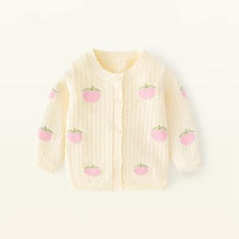 女童針織空調衫鏤空薄款夏季寶寶開衫外套披肩上衣可愛嬰兒防曬衣