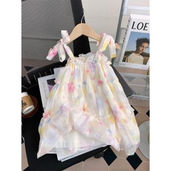 女童吊帶裙2023新款兒童時髦公主裙子寶寶洋氣夏季甜美連衣裙薄款