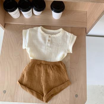 ins韓版夏裝男女寶寶純棉薄款套裝兒童2兩件套嬰兒短袖上衣短褲子