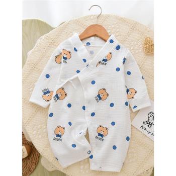 嬰兒連體衣純棉短袖薄款紗布夏季寶寶透氣空調服新生兒睡衣服爬服
