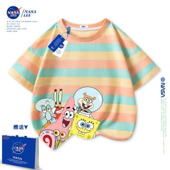 NASA兒童t恤短袖男夏季2023新款純棉潮牌卡通男孩夏裝女大童半袖