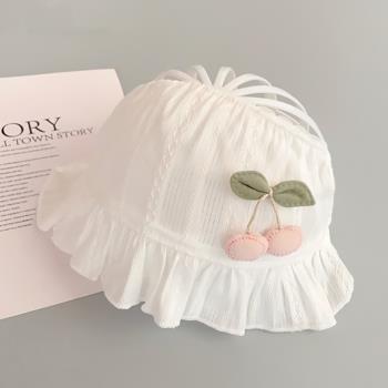 春夏季薄款嬰兒帽子女寶寶公主花邊帽新生兒護囟門胎帽空頂帽發帶