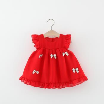 1-3歲寶寶夏季可愛連衣裙2小女童洋氣娃娃裙嬰幼兒周歲紅色小裙子