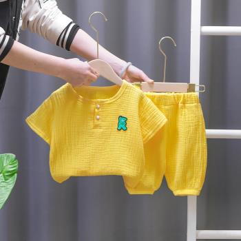 男童套裝夏裝2023新款嬰兒洋氣可愛棉麻兩件套寶寶夏季衣服小童潮